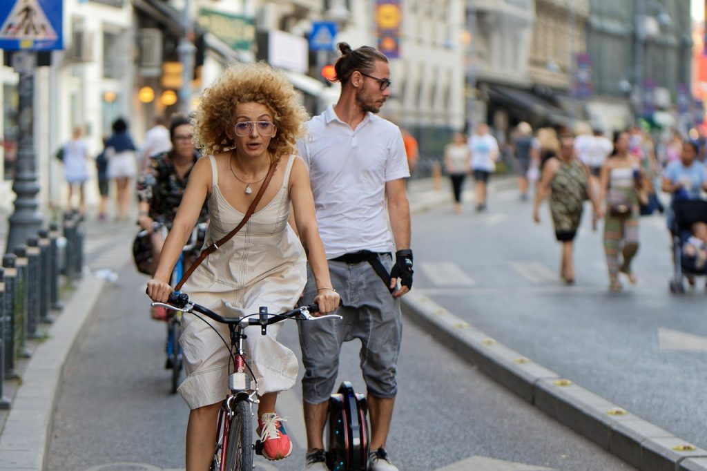 cyclist commuting city